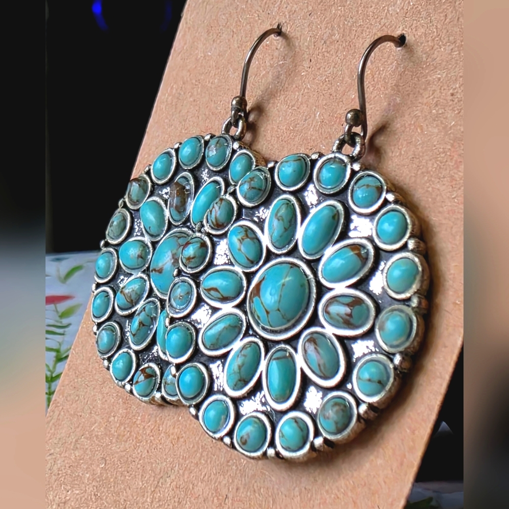 Turquoise Color Floral Earrings